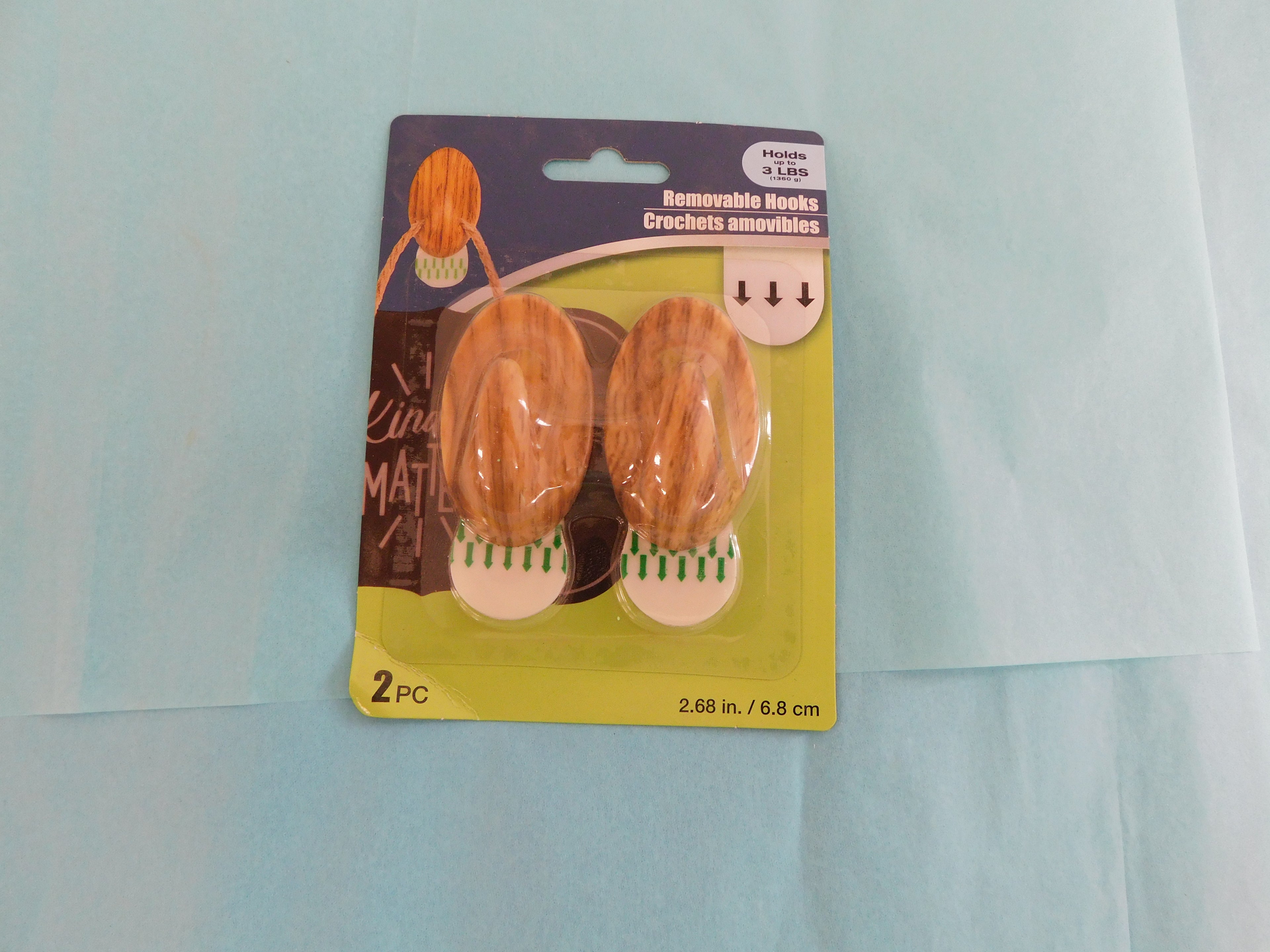 Wooden Looking Plastic Removable Hooks 2 pk