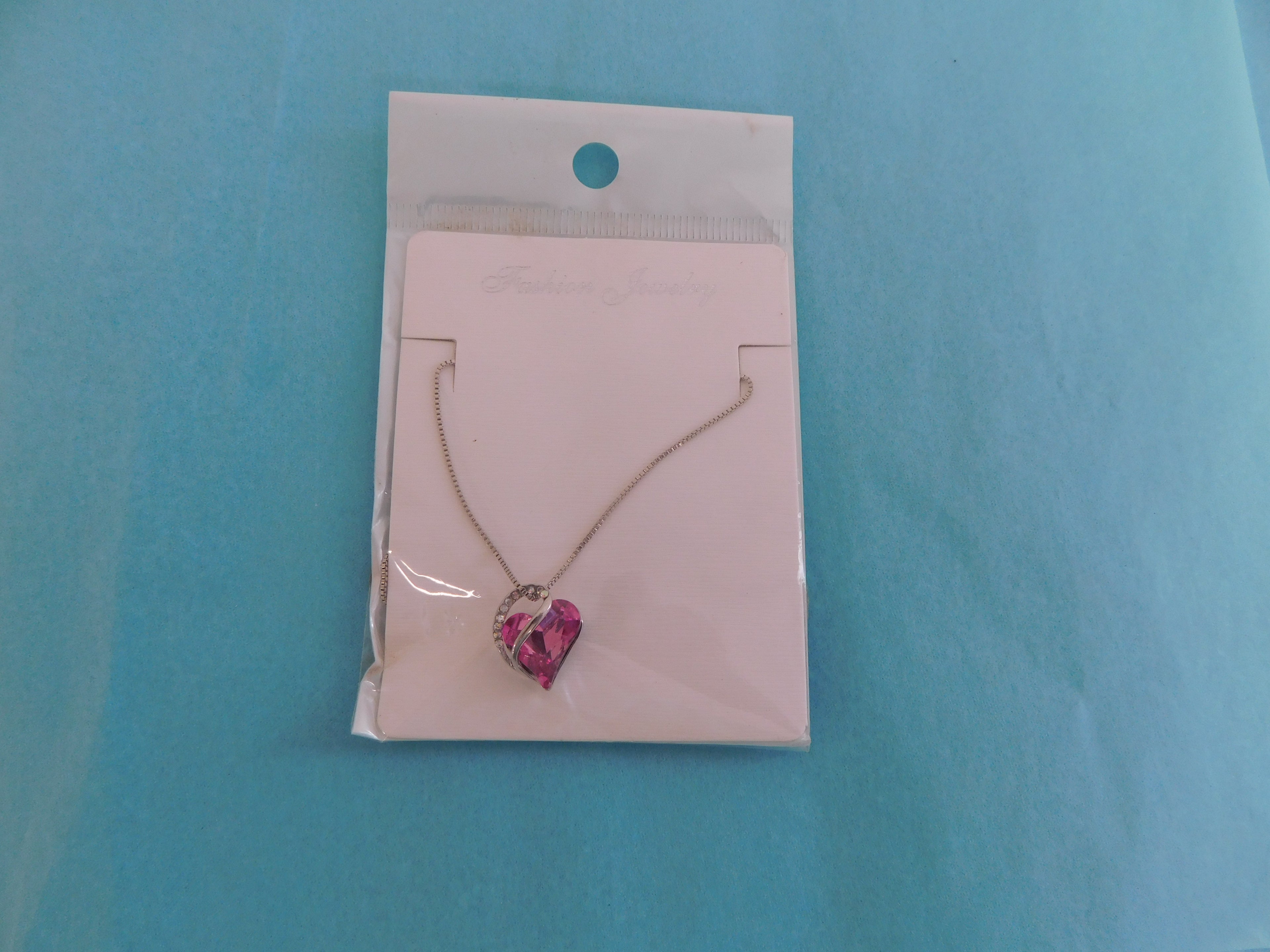 Pink Heart Shaped Necklace with Dimond accents