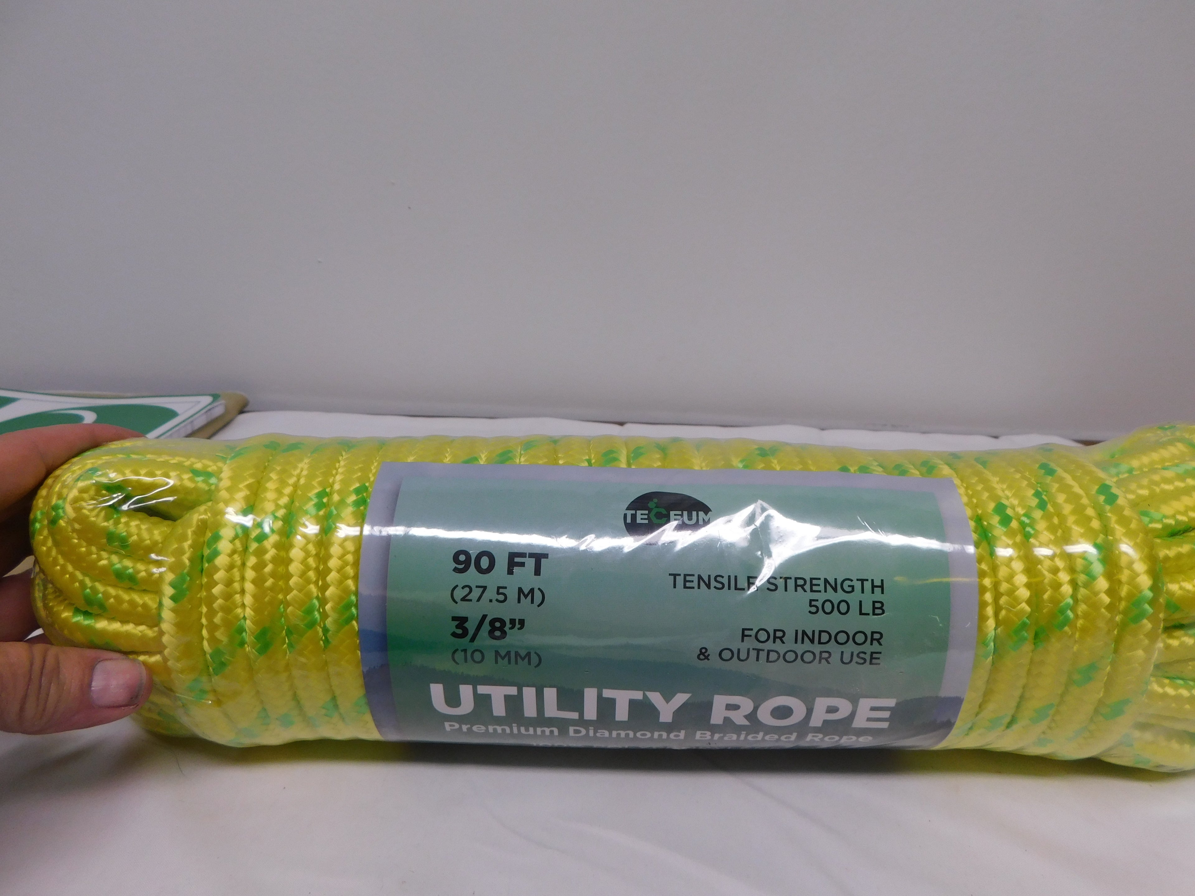 Utility Rope 90 ft 3/8" Neon Yellow and green