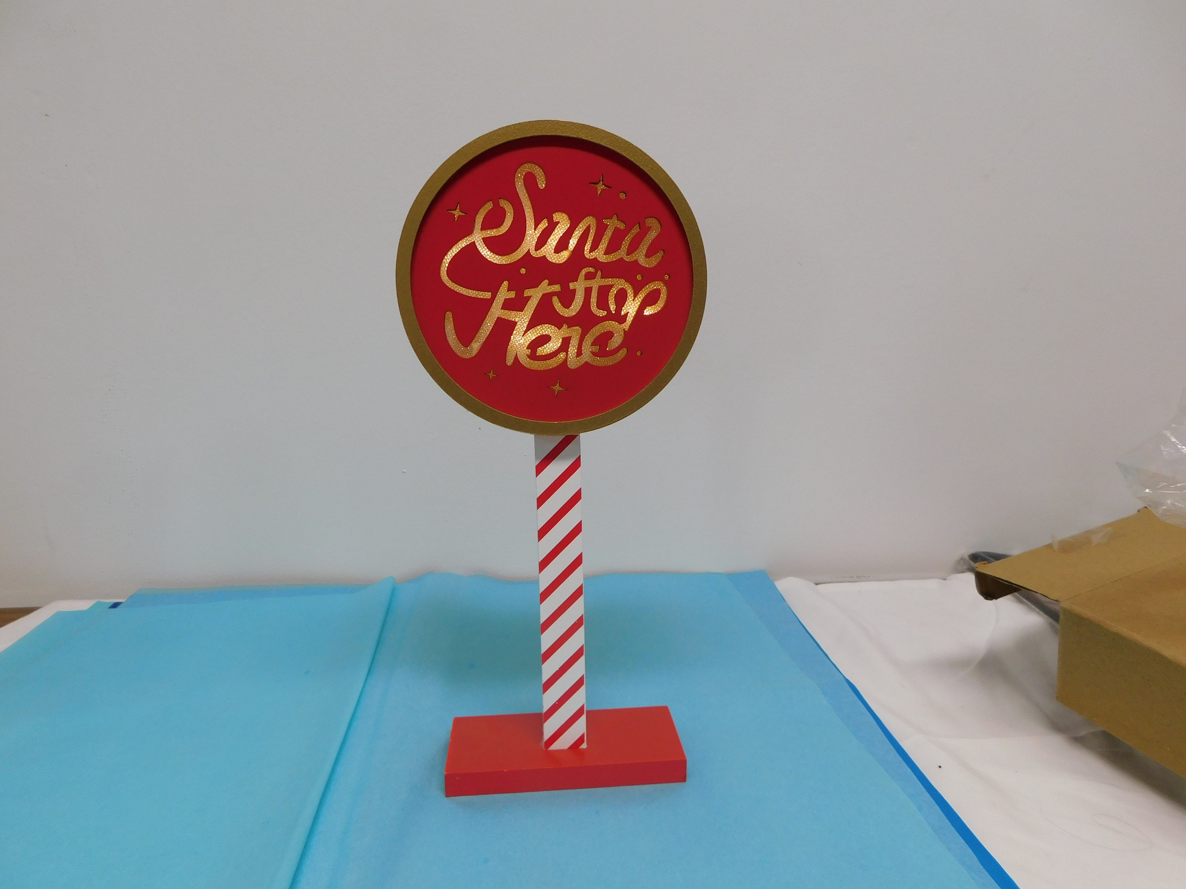 Wooden Light Up Santa Stops Here Sign