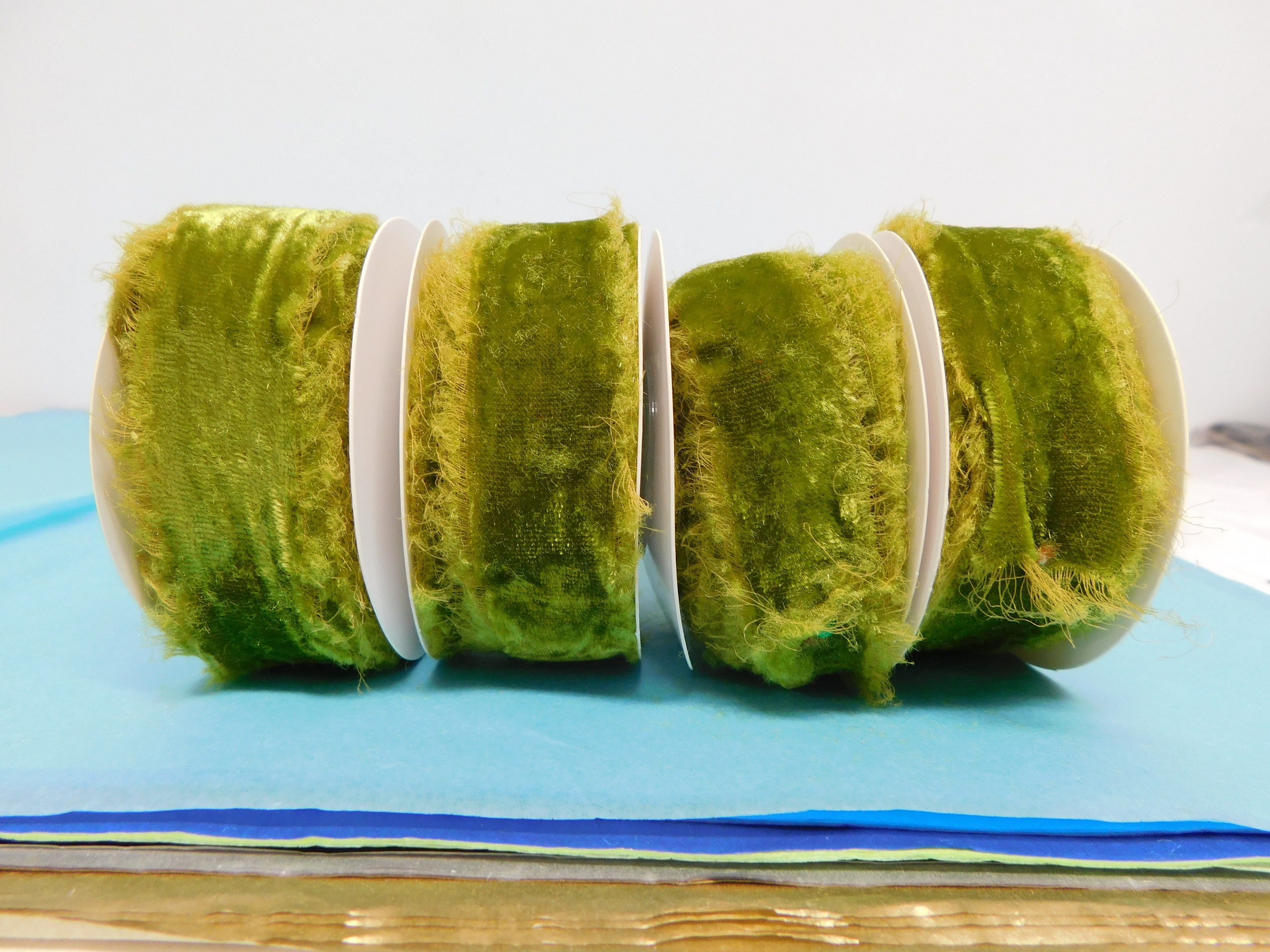 Olive Green Silk Velvet Ribbon 4 rolls 1.5 inches
