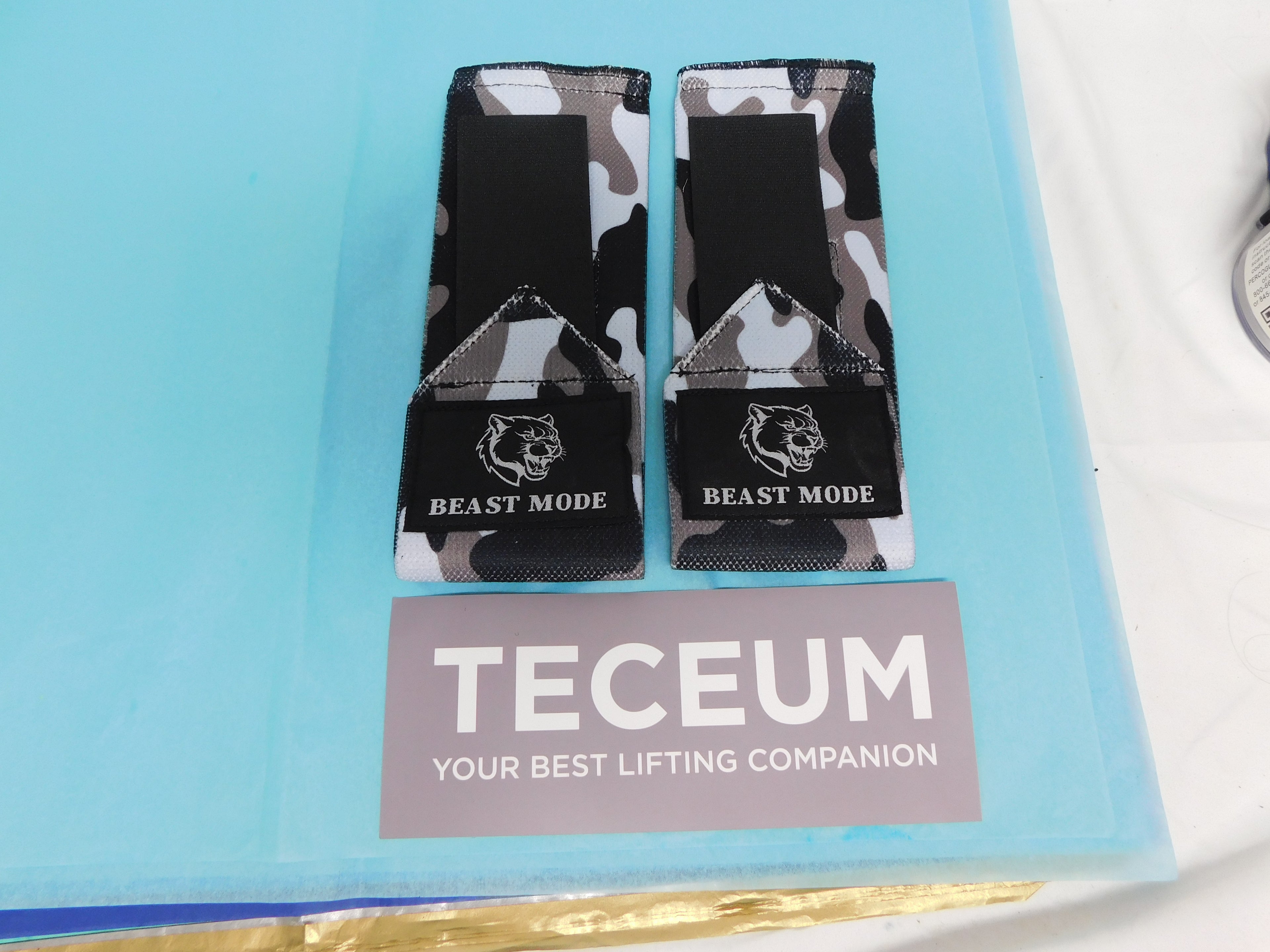 Teceum Weightlifting Wrist Straps 12" White Camo