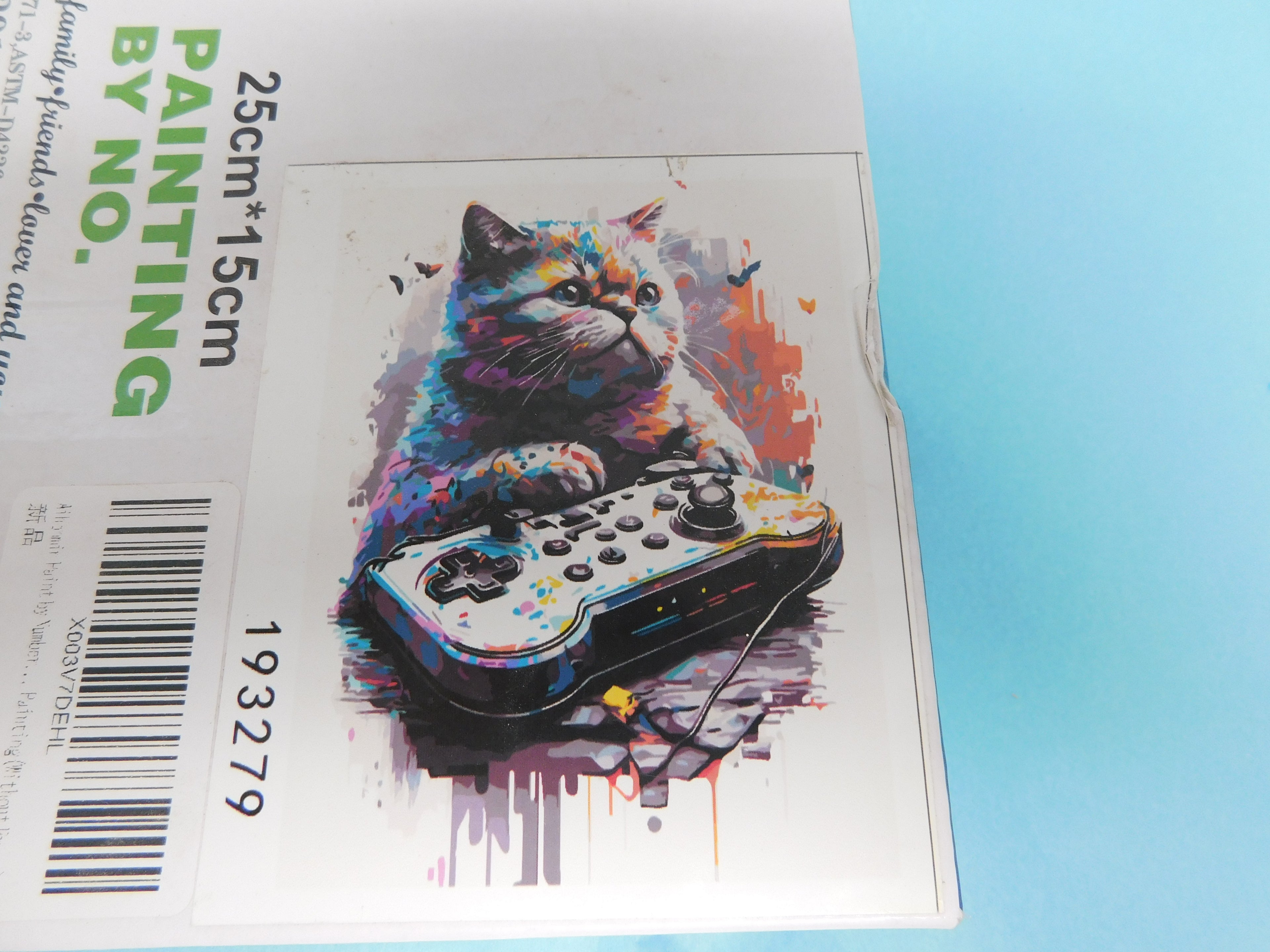 Acrylic Paint by Number Cat with Gaming Remote