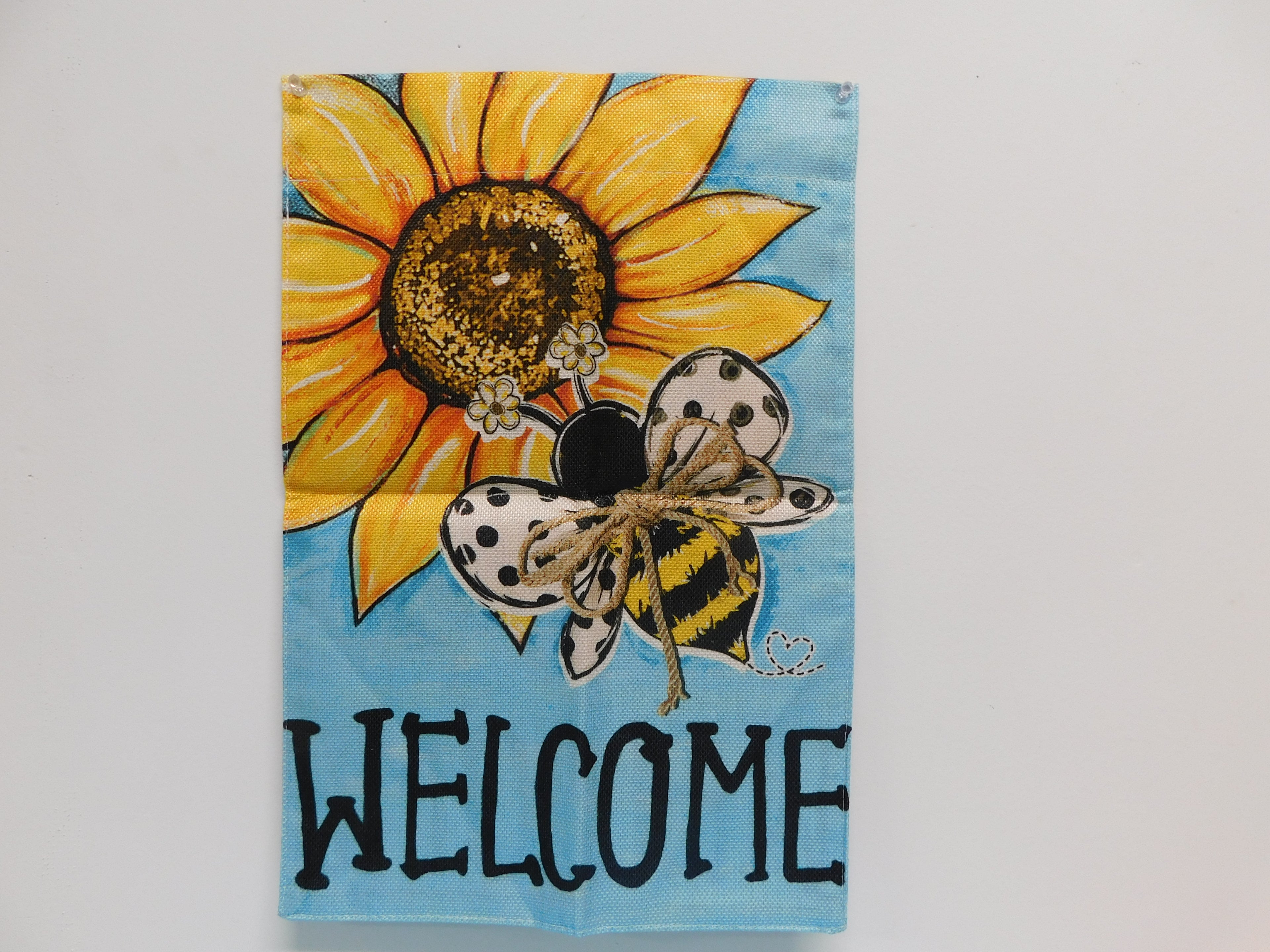 Yard Flag Blue with Flower and Bee
