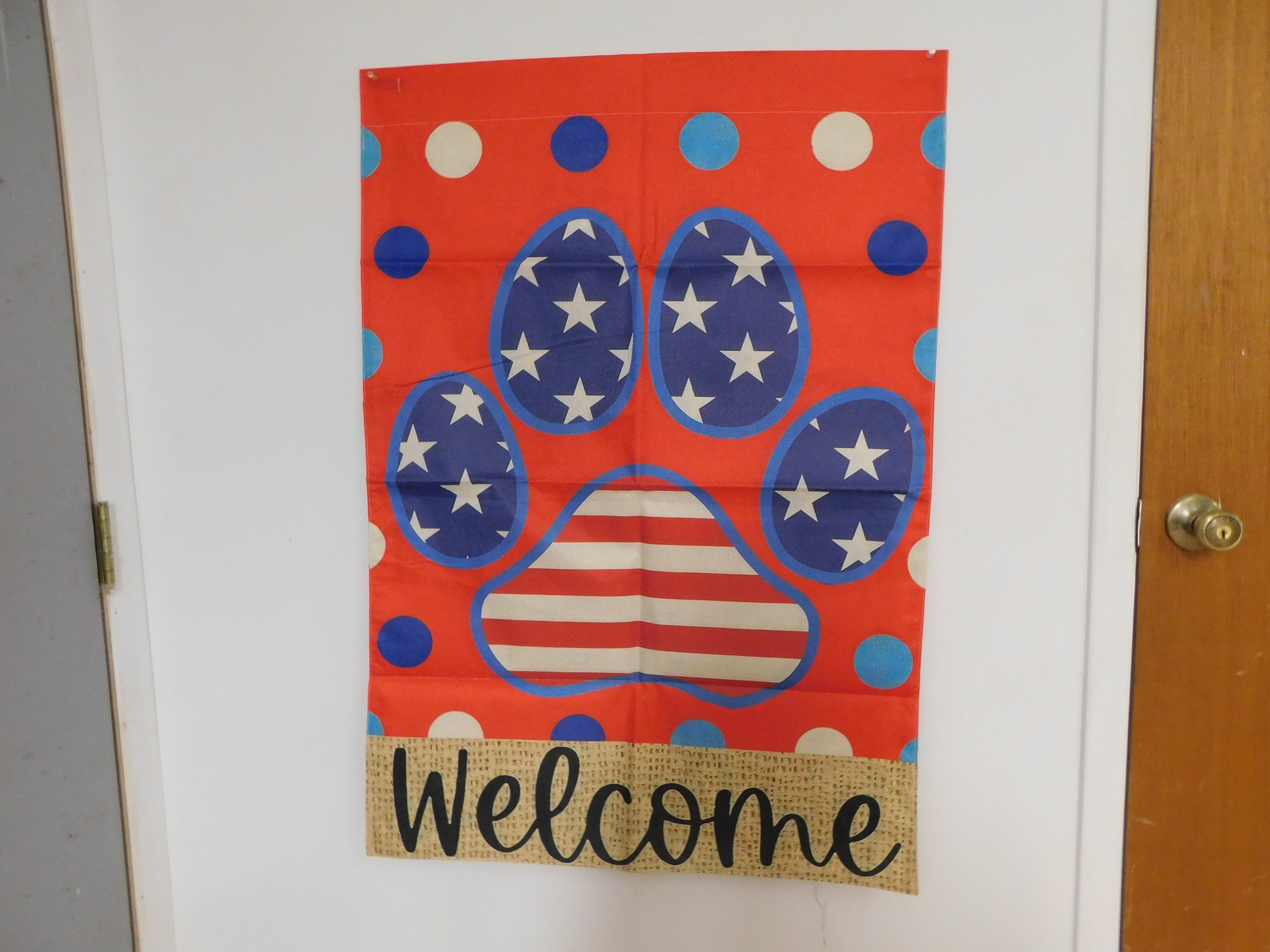 Yard Flag with Red White Blue Dog Paw