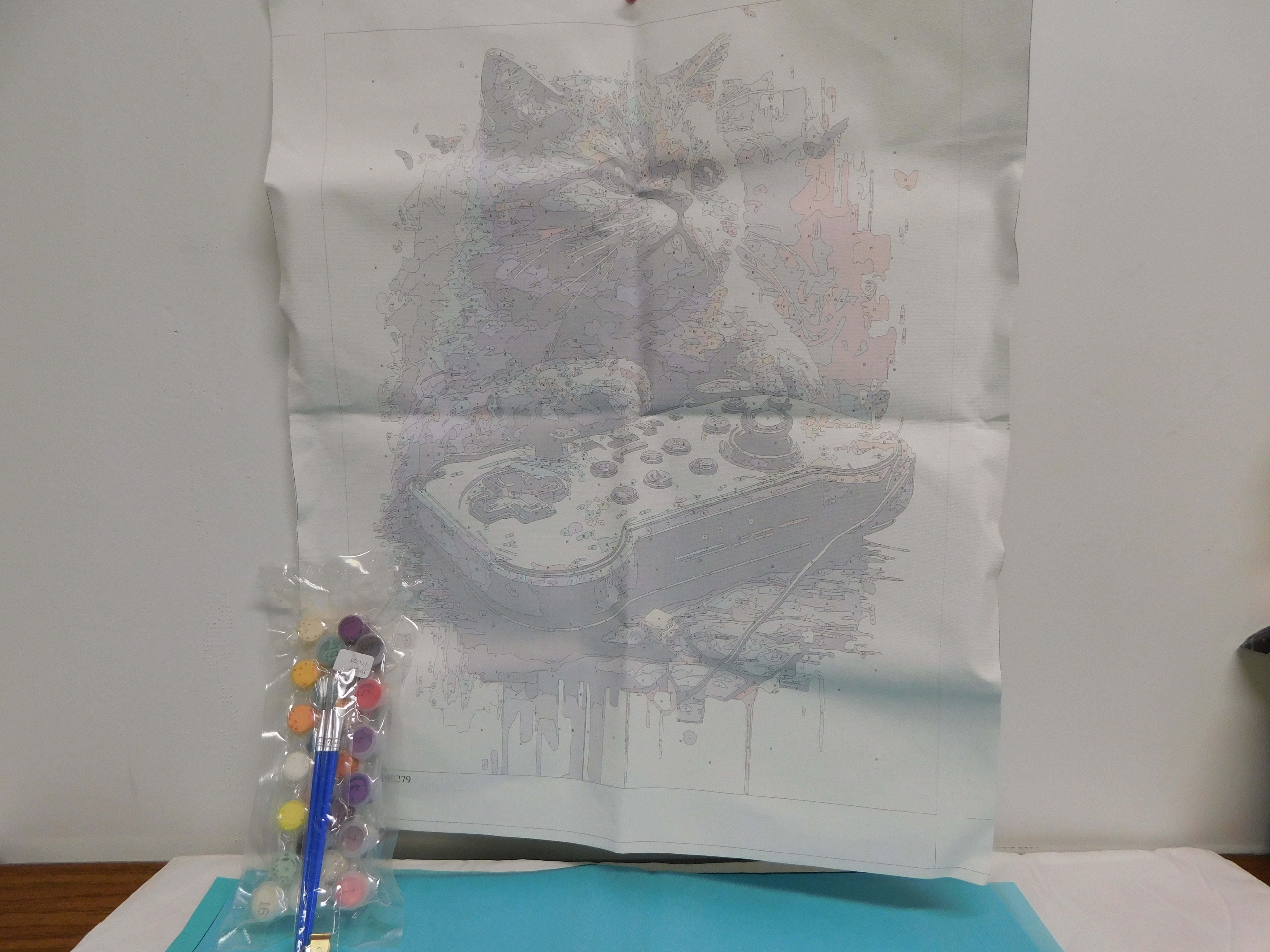 Acrylic Paint by Number Cat with Gaming Remote